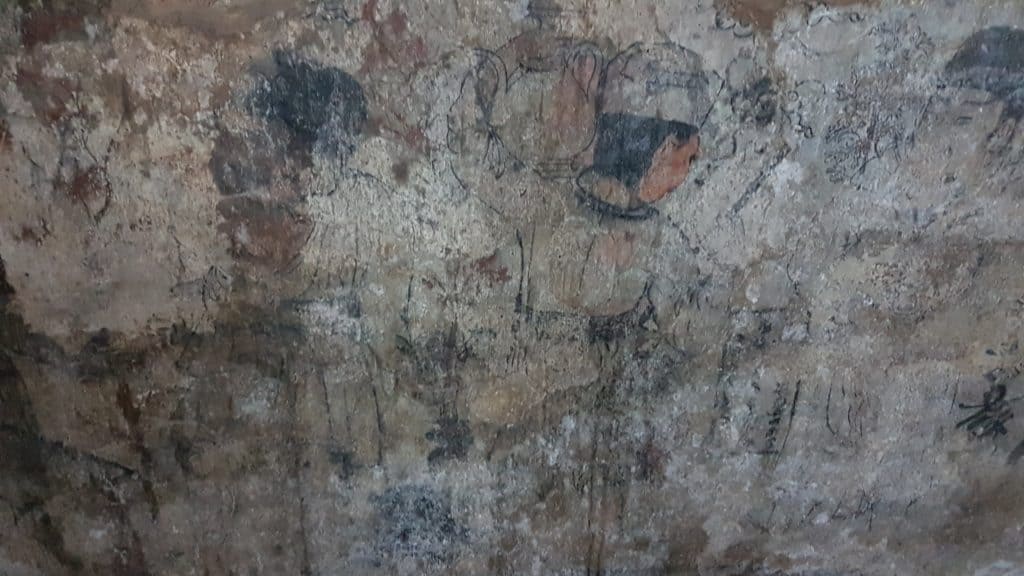 Wandmalerei in den Tempelruinen von Ayutthaya