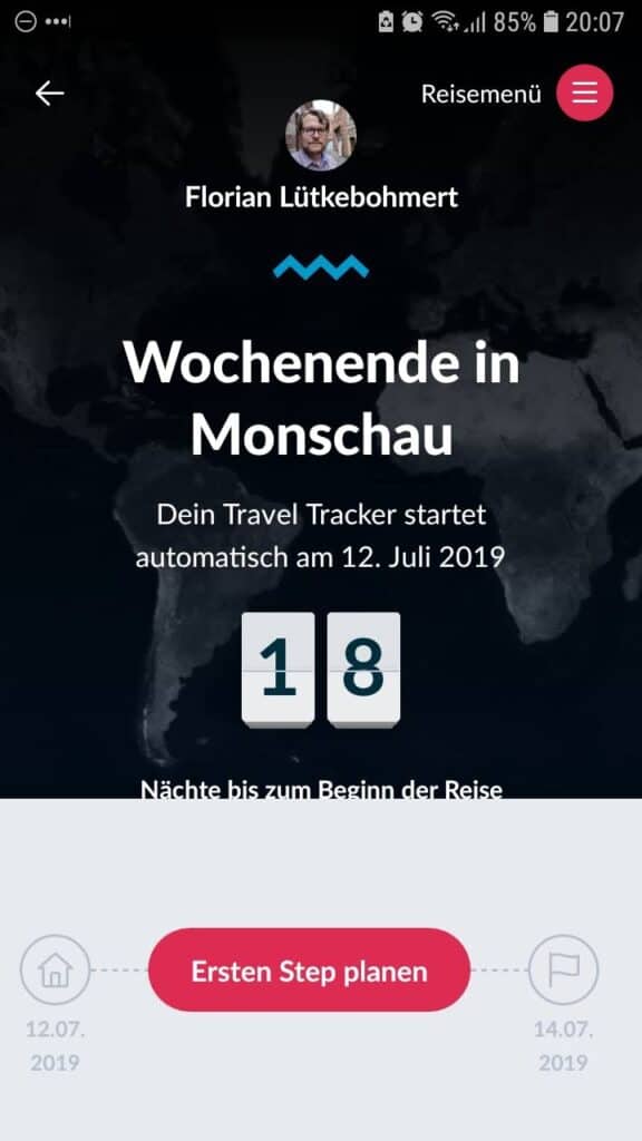 Countdown zur nächsten Reise in PolarSteps 